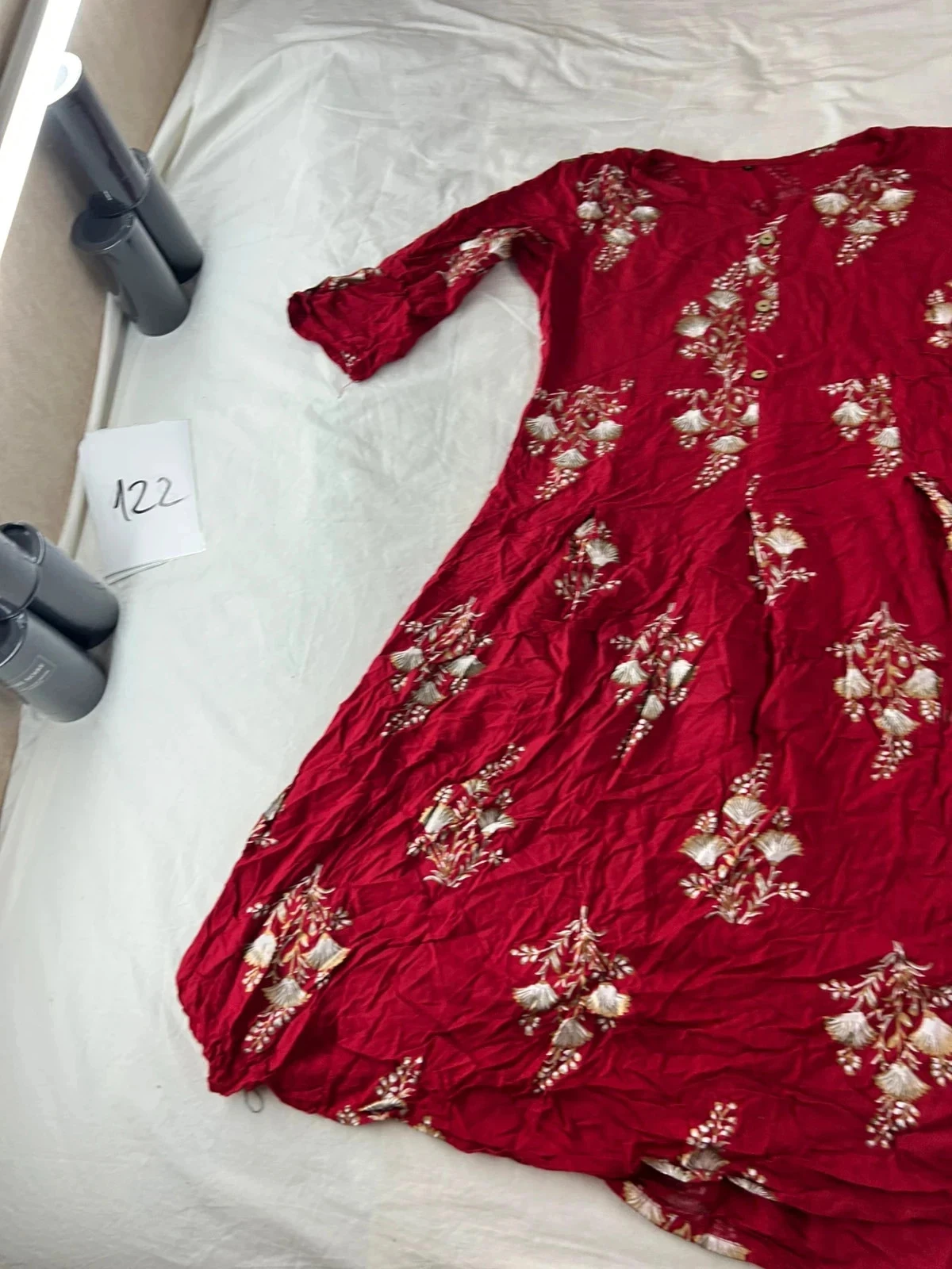 Vestido con estampado vintage rojo burdeos – photo 3